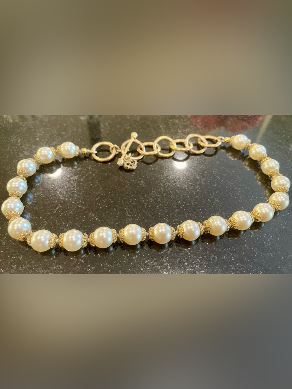 French Kande Pearl Choker Necklace Gold Toggle Closure
